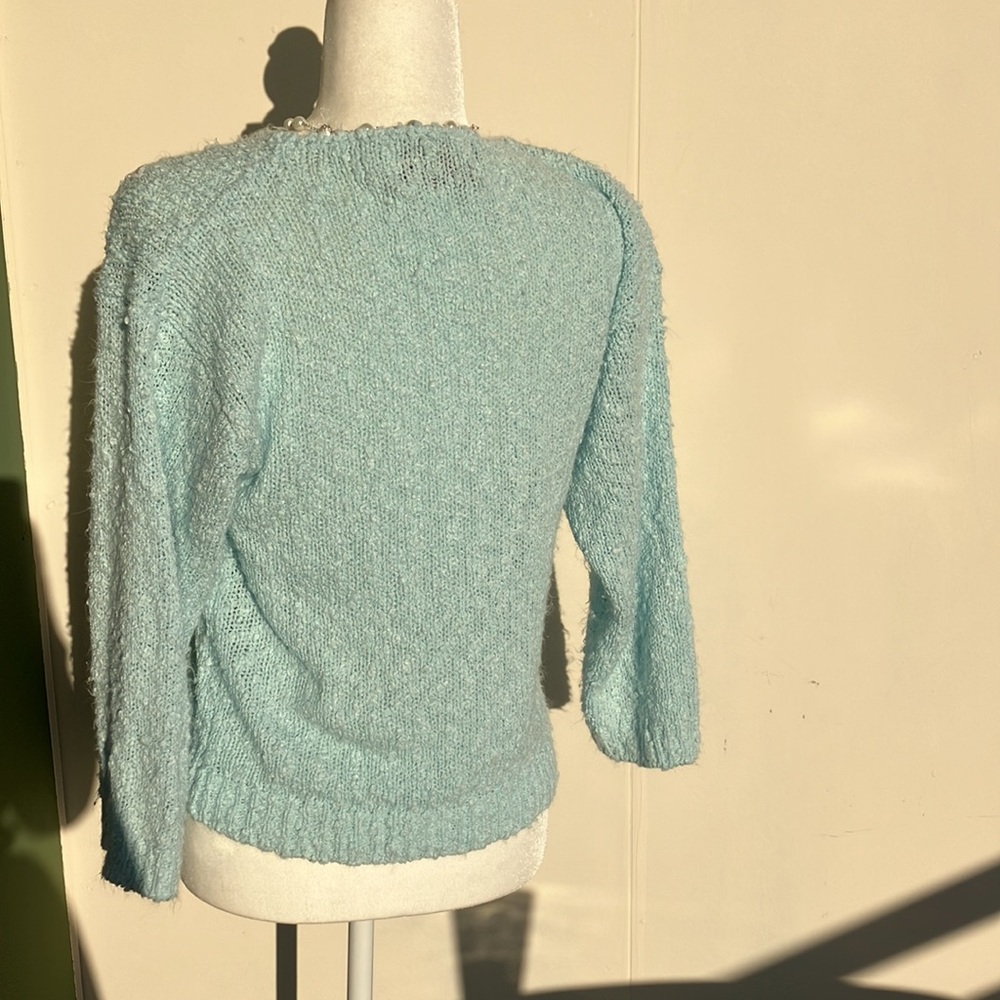 Vintage 80s 90s Pastel Floral Bouclé Knit Sweater - Picture 5 of 6